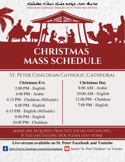 Christmas Mass Schedules – Chaldean Catholic Diocese of St Peter the Apostle